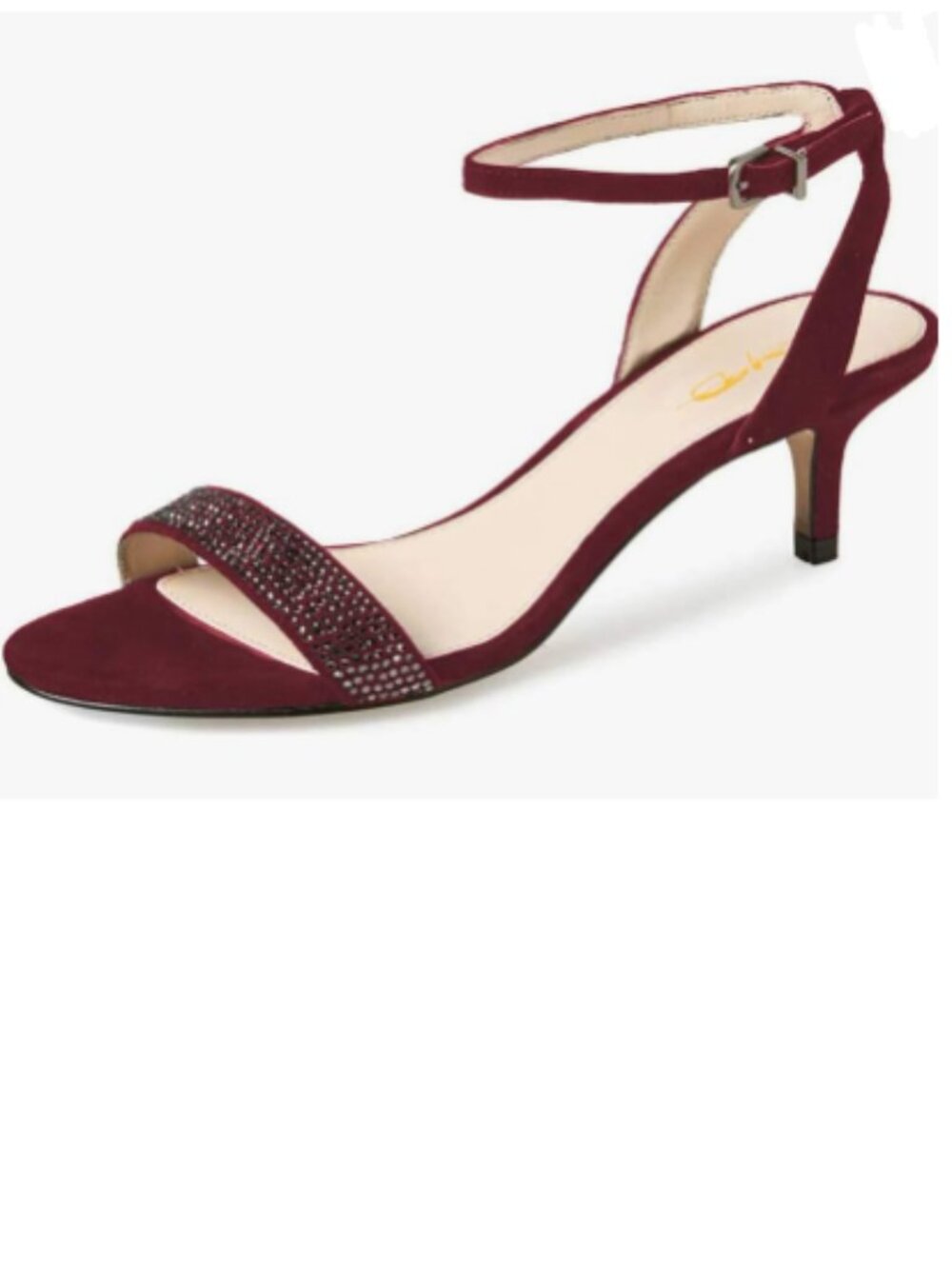 XYD Dark Red Open Toe Ankle Strap Sandals Wedding Kitten Heels Rhinestones Shoes